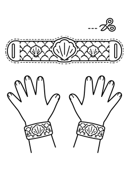 Free printable Mermaid Seashell Paper Bracelet Craft coloring page