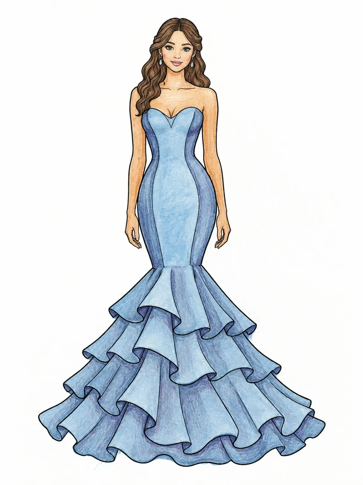 Colored example of the Mermaid Silhouette Ball Gown coloring page