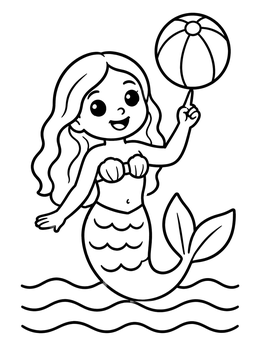 Free printable Mermaid Spinning A Beach Ball coloring page
