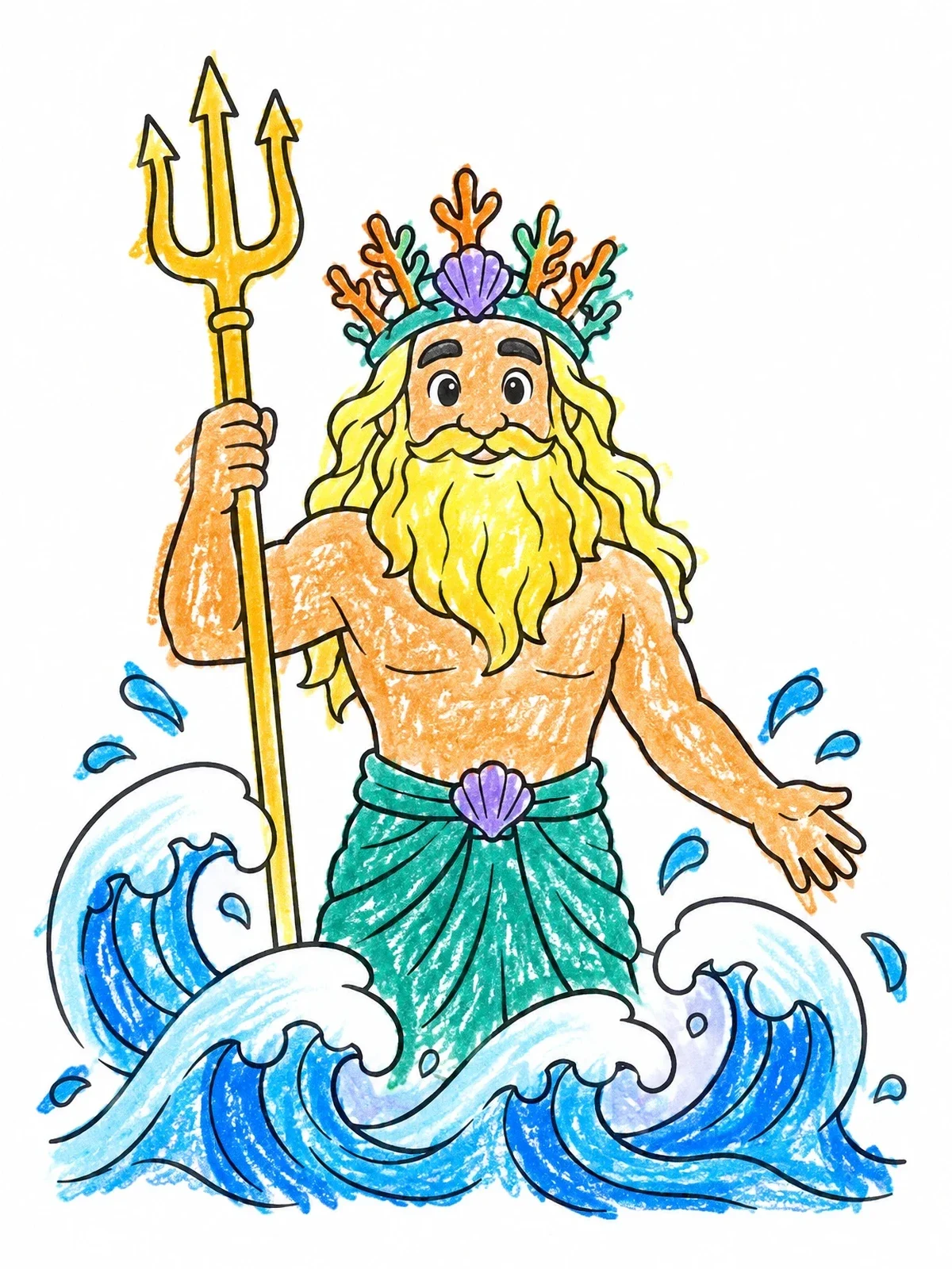 Colored example of the Bearded Sea King With Trident coloring page