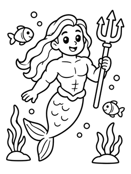 Free printable Cheerful Merman With Trident coloring page