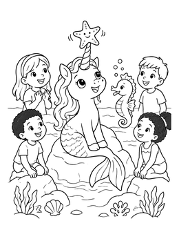 Free printable Mermicorn Performing For Children coloring page