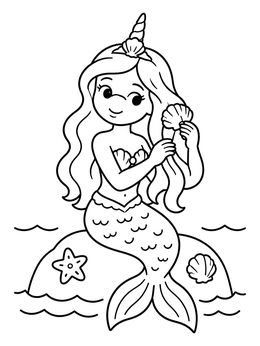 Free printable Mermicorn Princess Combing Her Hair coloring page