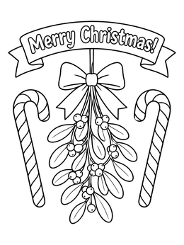 Free printable Merry Christmas Mistletoe With Candy Canes coloring page