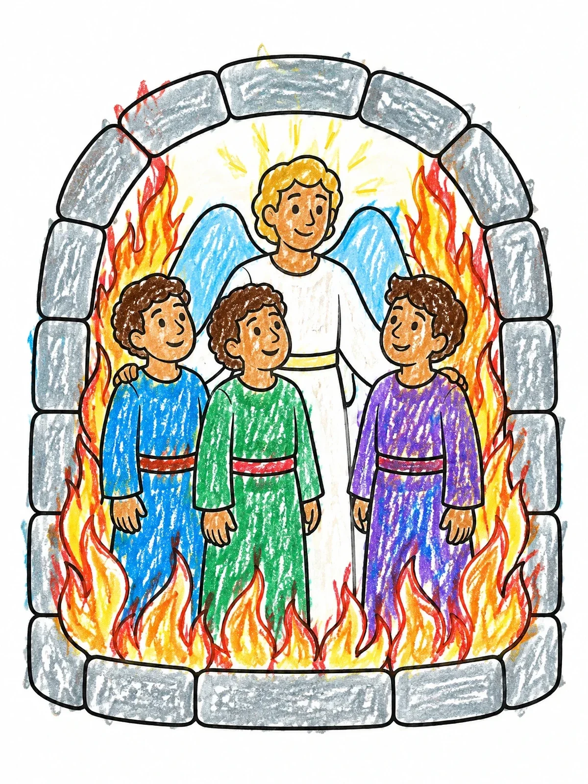 Colored example of the Angel In The Fiery Furnace coloring page