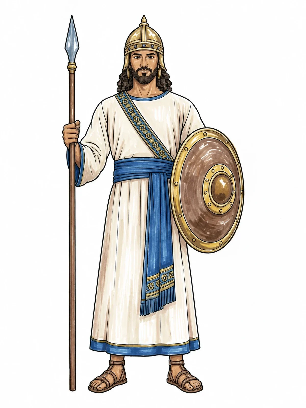 Colored example of the Babylonian Palace Guard With Spear And Shield coloring page