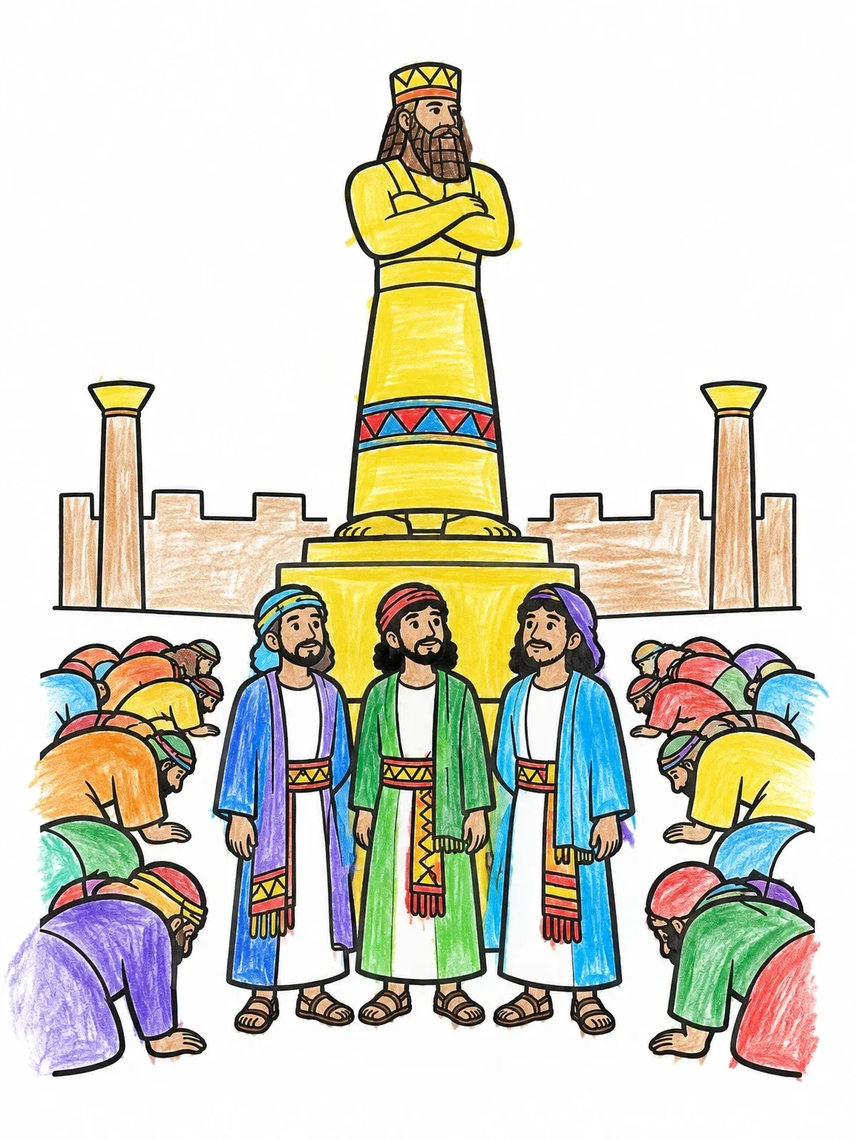 Colored example of the Three Faithful Men Refusing To Bow coloring page