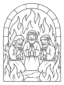 Free printable Three Men Praying In The Fiery Furnace coloring page