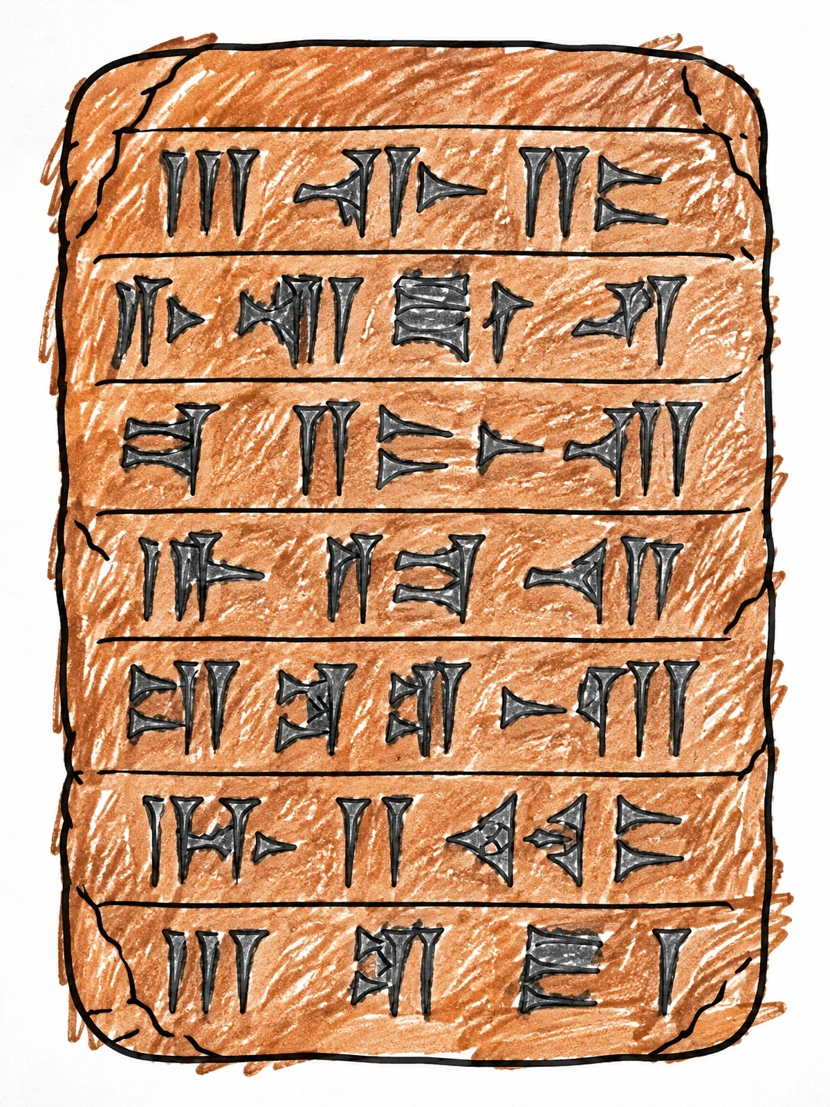 Colored example of the Ancient Mesopotamian Cuneiform Clay Tablet coloring page
