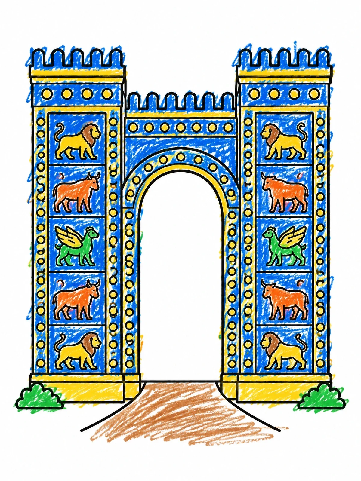 Colored example of the Ancient Ishtar Gate Archway coloring page