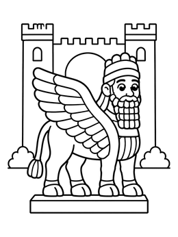 Free printable Friendly Lamassu Guarding Palace Gate coloring page