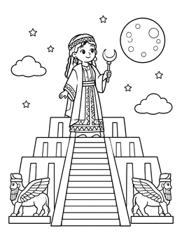 Free printable Mesopotamian Priestess On Ancient Ziggurat coloring page