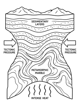 Free printable Metamorphic Rock Formation Diagram coloring page