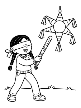 Free printable Child Striking A Star Piñata coloring page