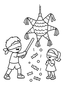 Free printable Children Breaking Christmas Star Pinata coloring page