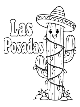 Free printable Las Posadas Christmas Cactus With Sombrero coloring page
