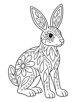 An ornate rabbit on this mexican folk art coloring page.