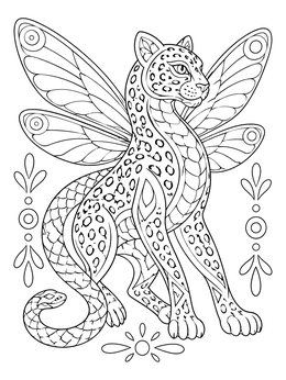 An intricate winged jaguar alebrije in this mexican folk art coloring page.
