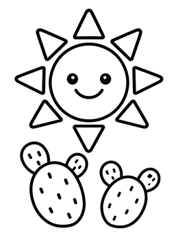 Free printable Smiling Folk Art Sun And Cacti coloring page