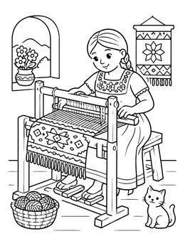 Free printable Young Weaver At The Traditional Loom coloring page