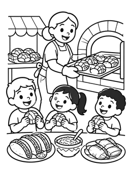 Free printable Baker Serving Fresh Conchas To Kids coloring page