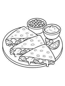 Free printable Cheesy Quesadilla Platter With Dips coloring page