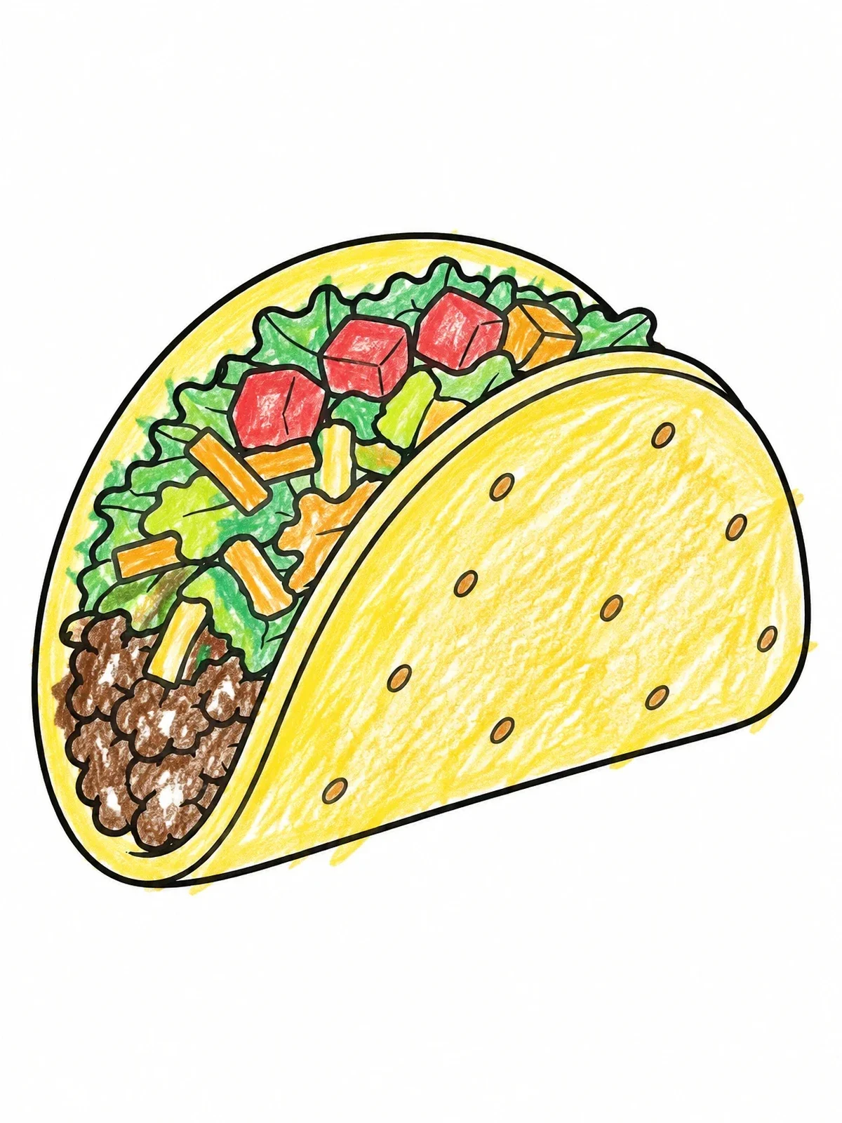 Colored example of the Crispy Taco Filled With Fresh Ingredients coloring page