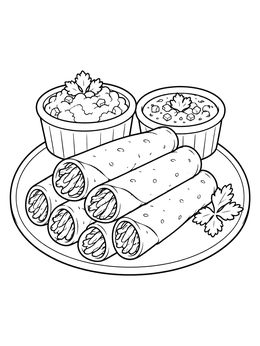 Free printable Crispy Taquitos With Dipping Sauces coloring page
