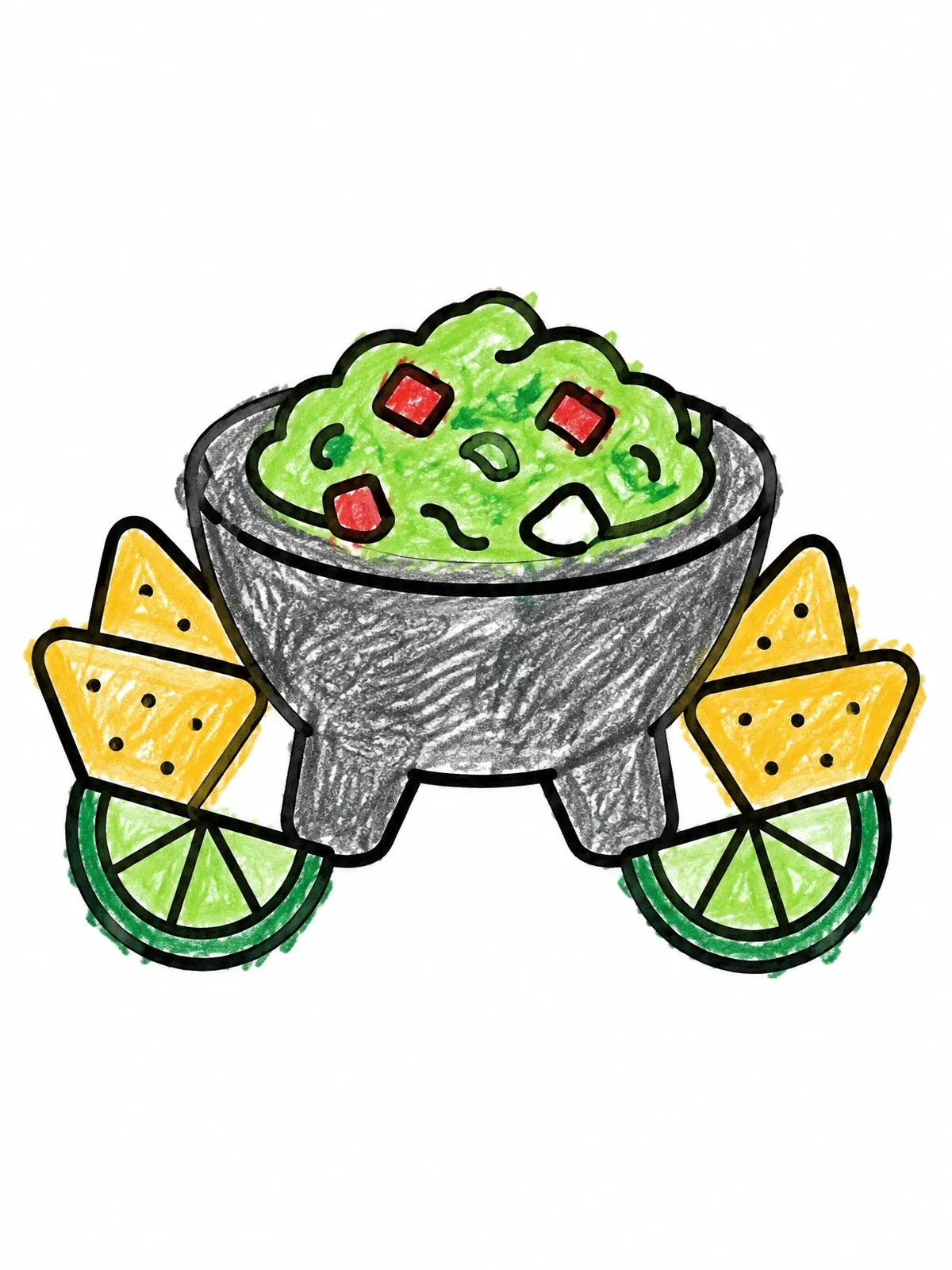 Colored example of the Guacamole Molcajete With Tortilla Chips coloring page