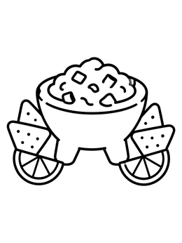 Free printable Guacamole Molcajete With Tortilla Chips coloring page