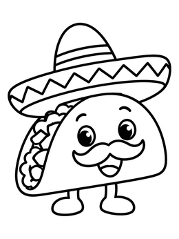 Free printable Happy Cartoon Taco With Sombrero coloring page