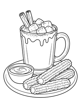 Free printable Hot Chocolate And Churros Treat coloring page
