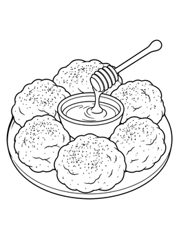Free printable Sweet Buñuelos With Honey Dip coloring page