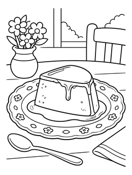 Free printable Sweet Caramel Flan On Decorative Plate coloring page