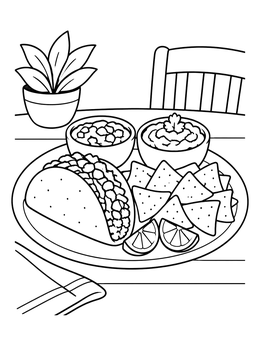 Free printable Taco Plate With Nachos And Dips coloring page