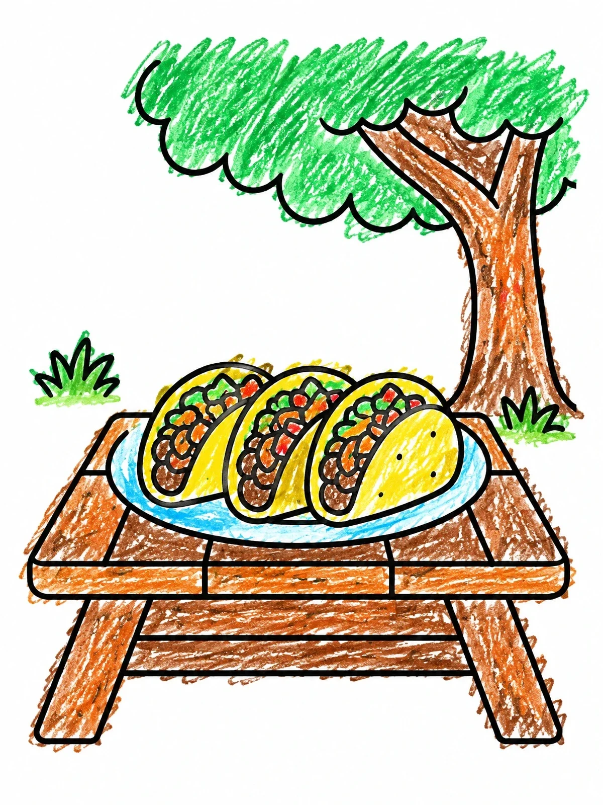 Colored example of the Tacos On A Picnic Table coloring page