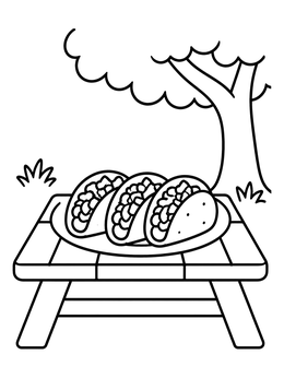Free printable Tacos On A Picnic Table coloring page
