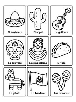 Free printable Mexican Loteria Bingo Cards Grid coloring page