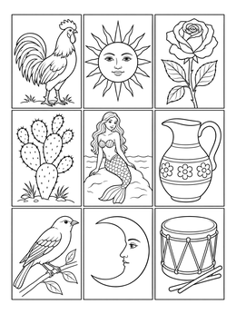 Free printable Mexican Loteria Card Grid coloring page