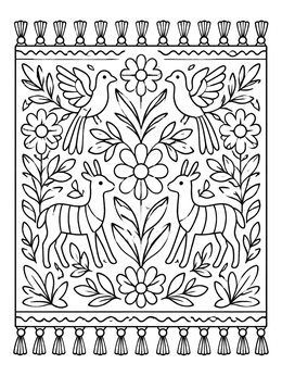 Free printable Mexican Otomi Style Floral Tapestry coloring page