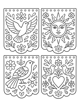 Free printable Mexican Papel Picado Banner Flags coloring page