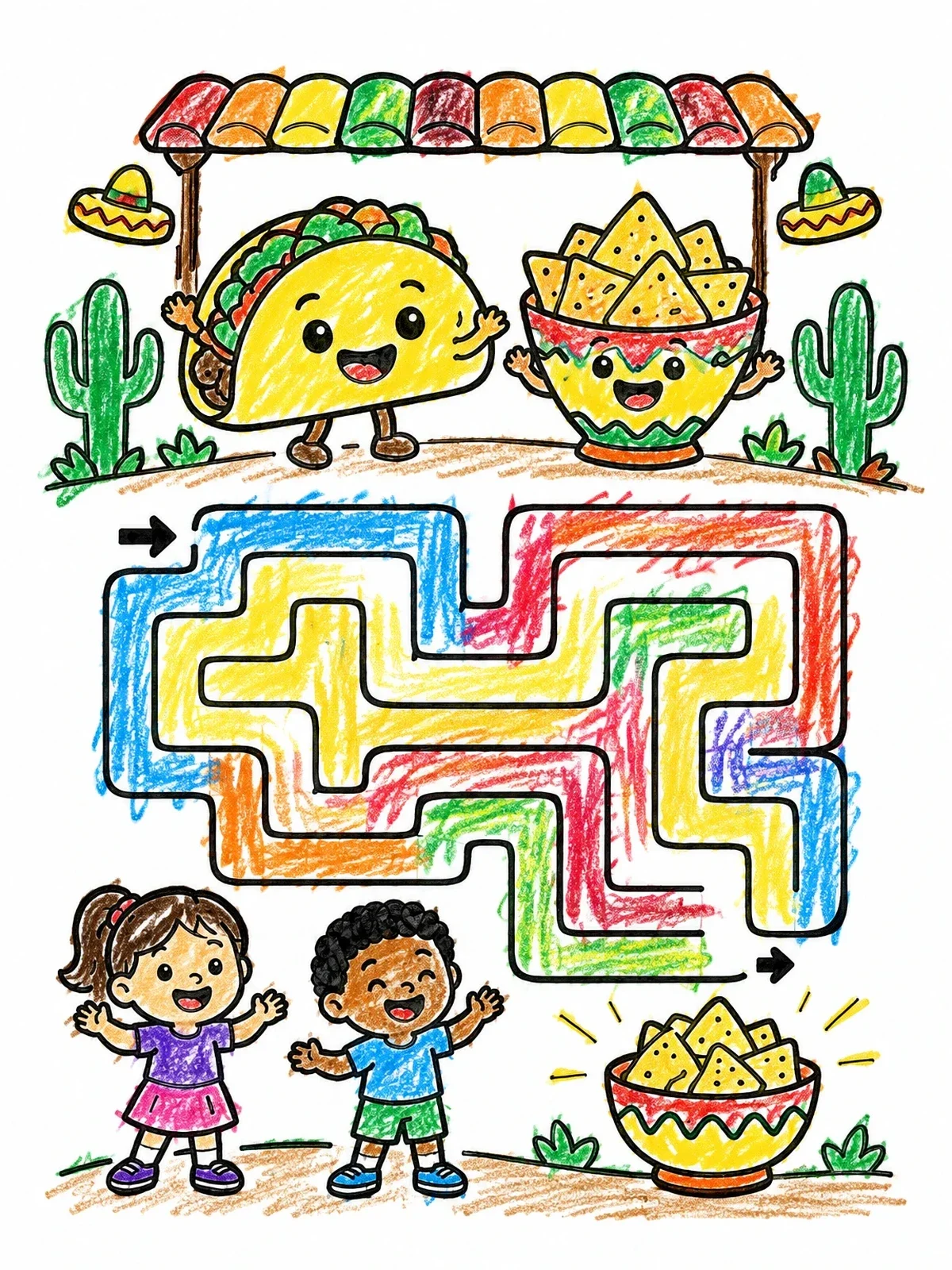 Colored example of the Mexican Restaurant Kids Menu Activity coloring page