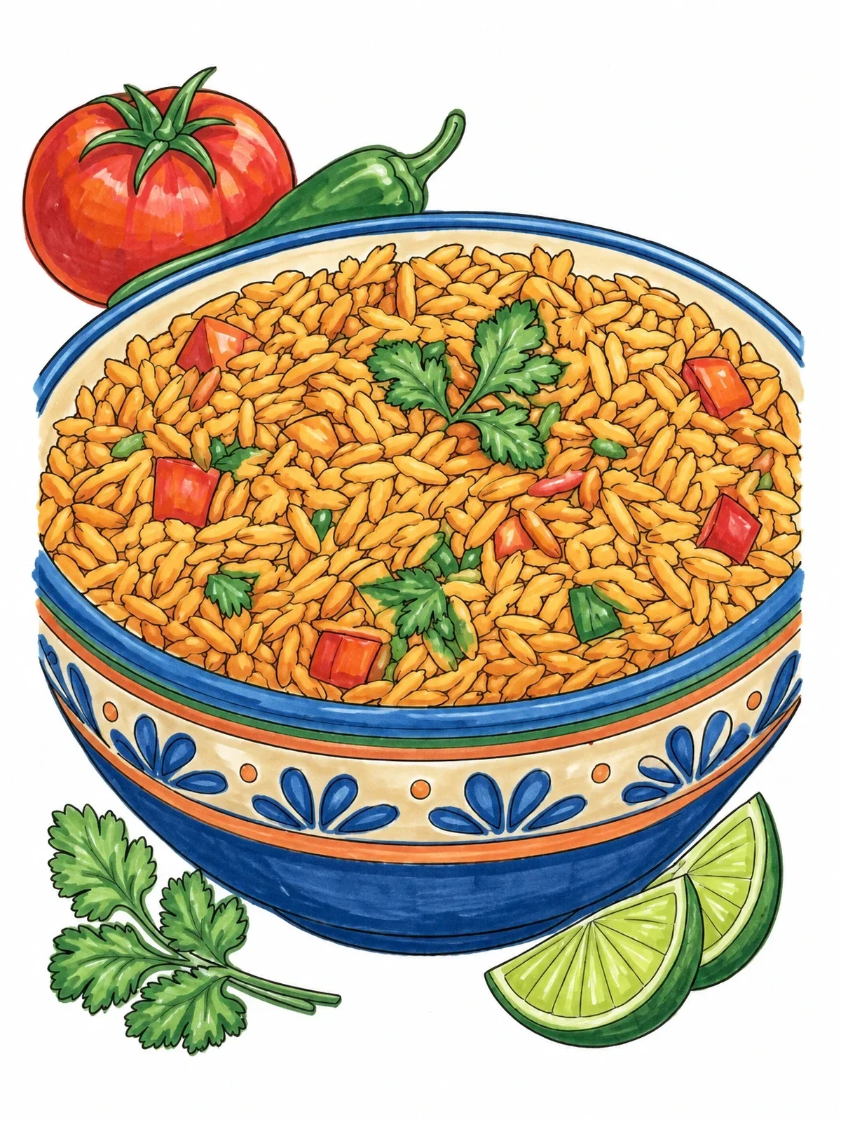 Colored example of the Mexican Seasoned Rice Bowl coloring page