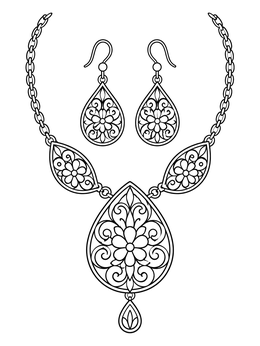 Free printable Mexican Silver Filigree Jewelry Set coloring page