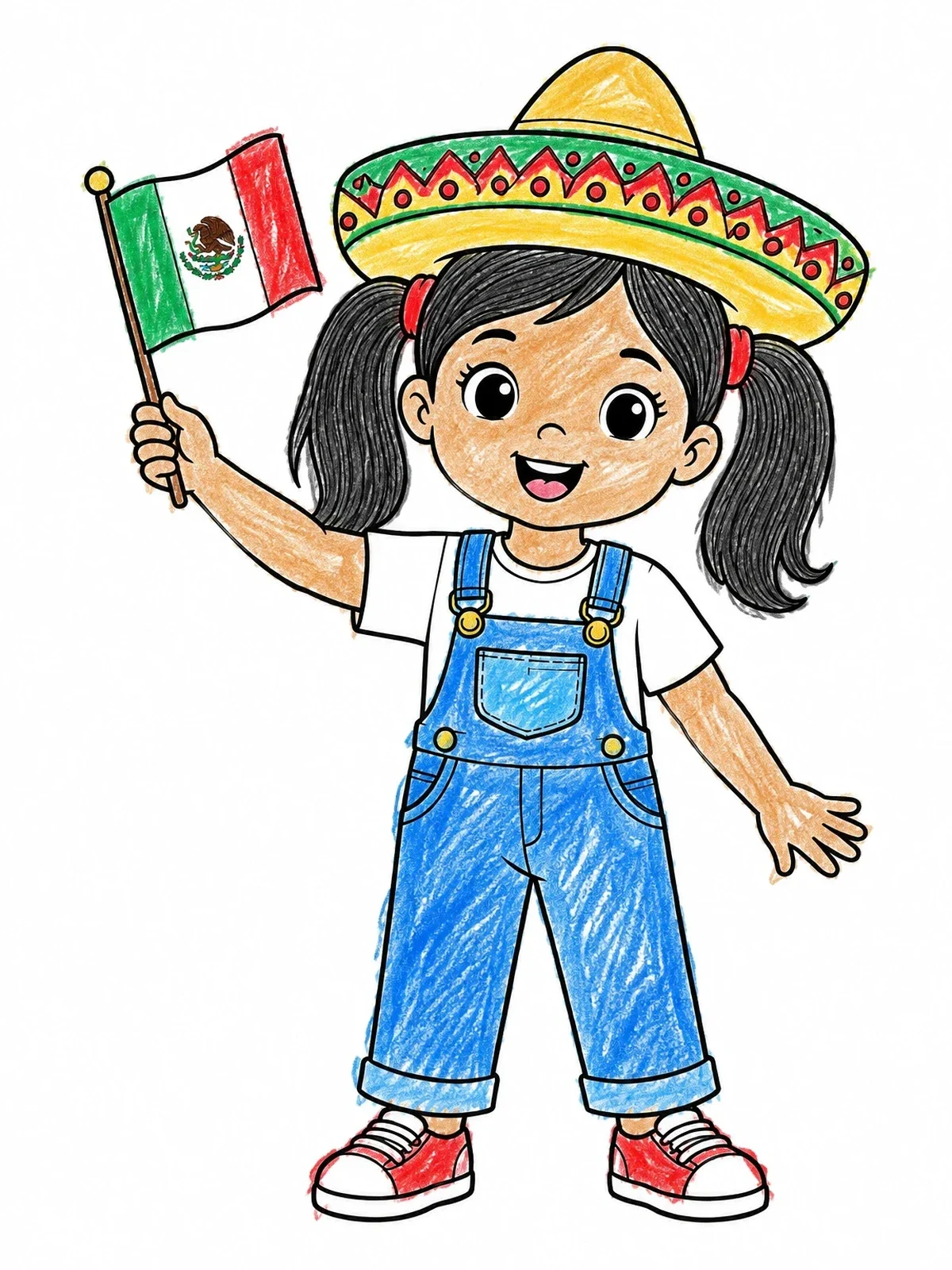 Colored example of the Cheerful Girl With Sombrero And Flag coloring page