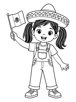 Free printable Cheerful Girl With Sombrero And Flag coloring page