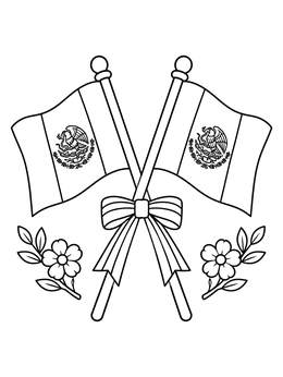 Free printable Crossed Mexican Flags With Ribbon coloring page