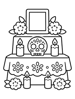 Free printable Day Of The Dead Altar With Sugar Skull coloring page