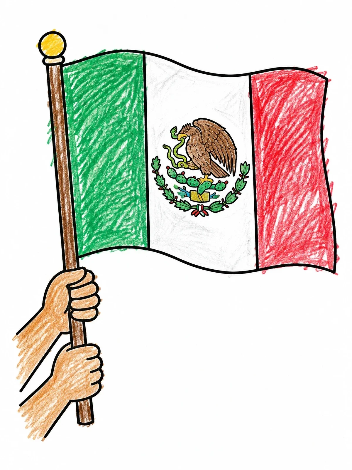 Colored example of the Hands Holding The Mexican Flag coloring page