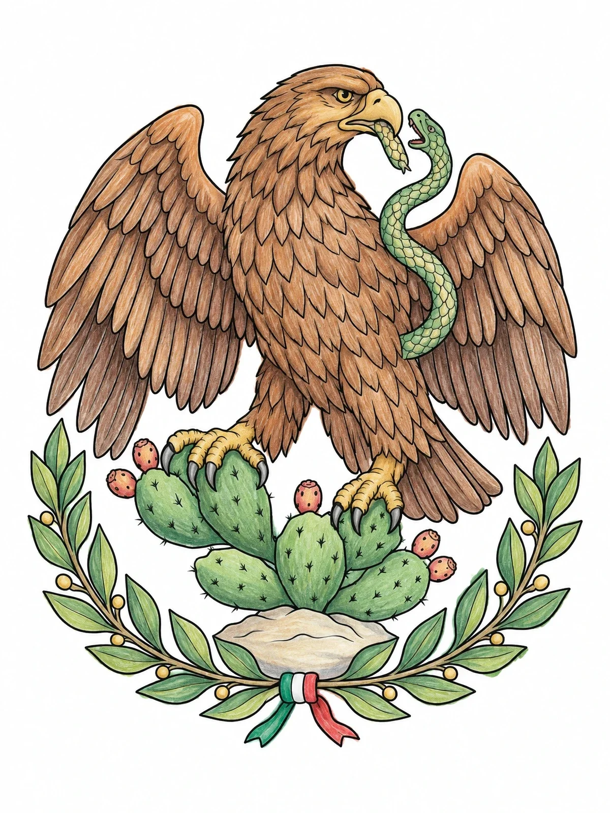 Colored example of the Mexican Coat Of Arms Eagle coloring page